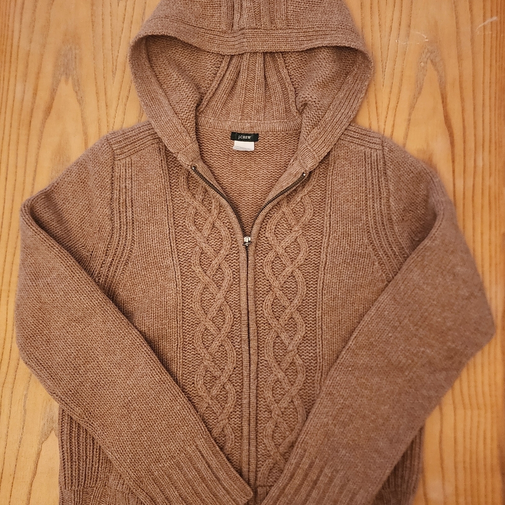 J. Crew Womens Tan Zip-Up Cable Knit Sweater